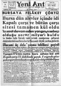 Yeni Ant Gazetesi, Bursa Yangını, 1958
