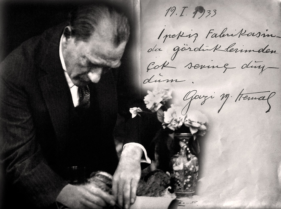 Atatürk'ün el yazısı ile İpekiş Fabrikası hatıra defterine yazdığı satırlar